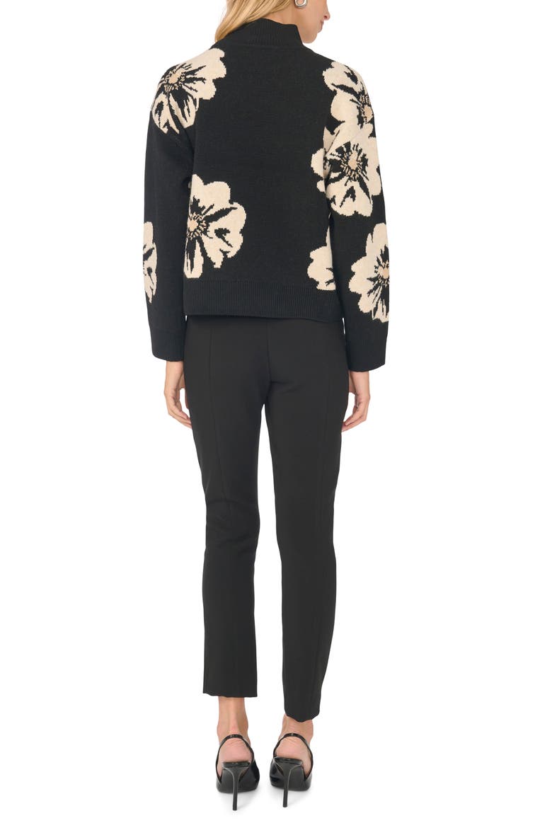 Floral Jacquard Mock Neck Sweater, Alternate, color, RICH BLACK