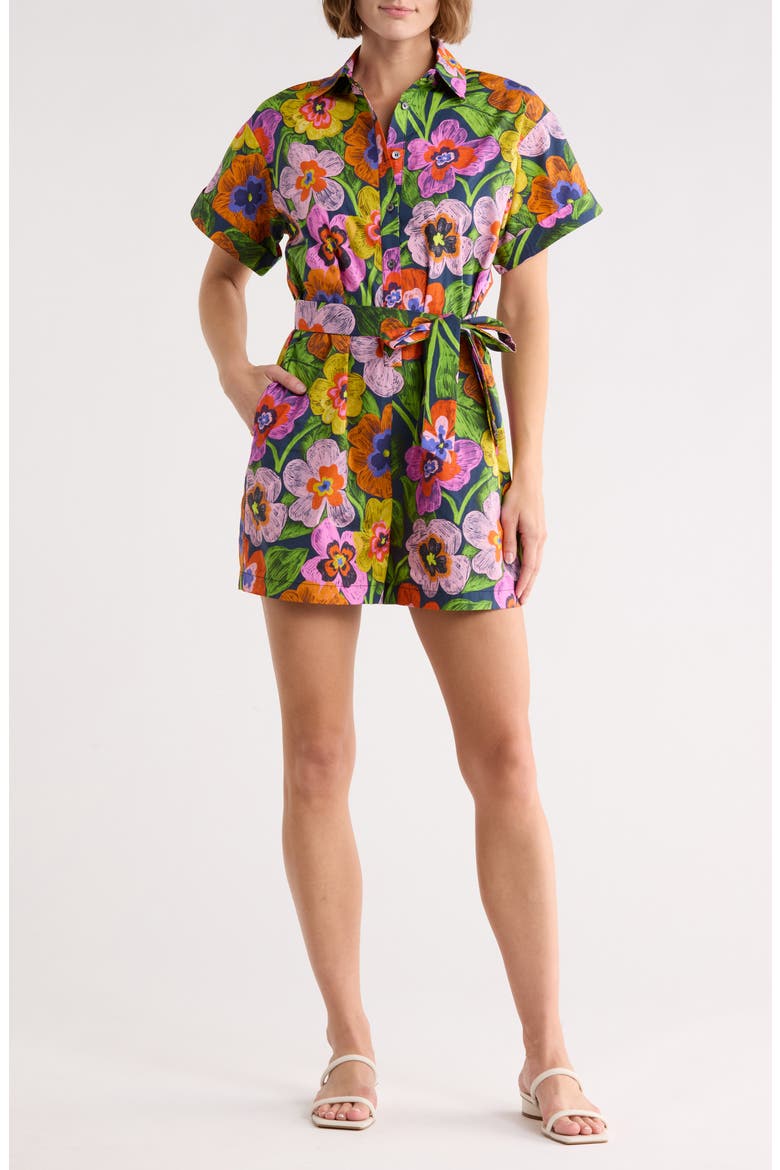 Eva Tie Waist Romper, Main, color, SPICY GARDEN MARINE