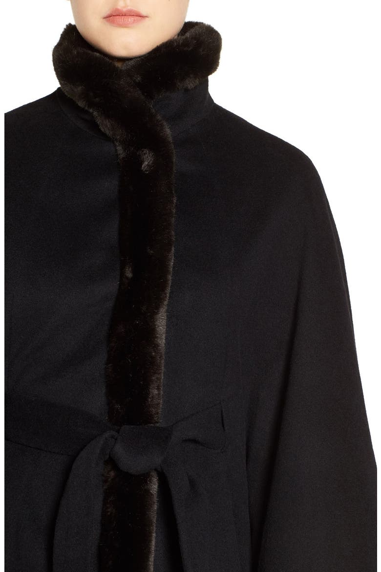 Wool Blend Cape with Faux Fur, Alternate, color, BLACK