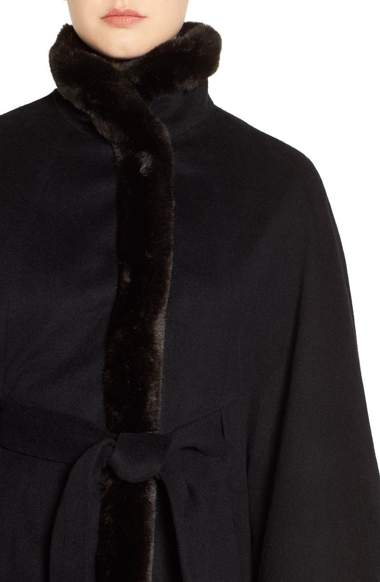 Ellen Tracy Wool Blend Cape with Faux Fur, Alternate, color,