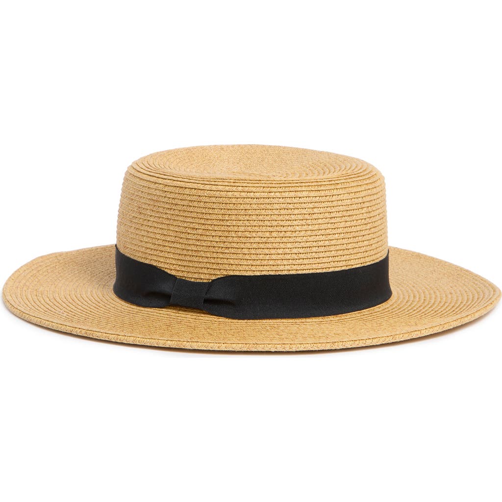 Nine West Classic Straw Boater Hat In Heather Tan