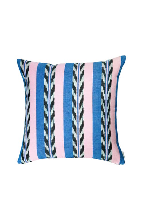 ARCHIVE NEW YORK ARCHIVE NEW YORK PALM IKAT STRIPED PINK AND BLUE HANDWOVEN COTTON SQUARE PILLOW