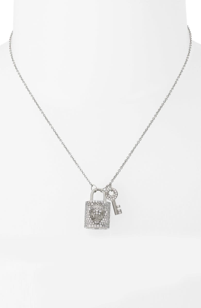 Kurt Geiger London Pavé Crystal Lock & Key Pendant Necklace, Alternate, color, 