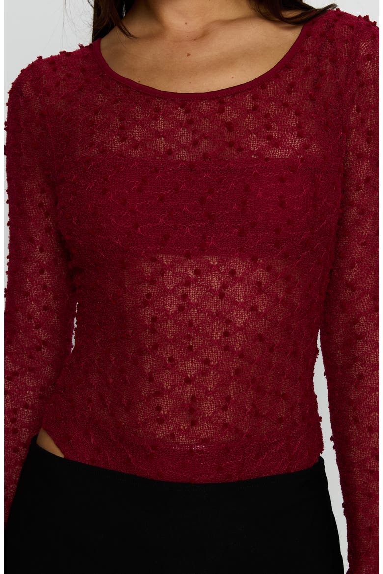 Harly Sheer Long Sleeve Bodysuit, Alternate, color, RED