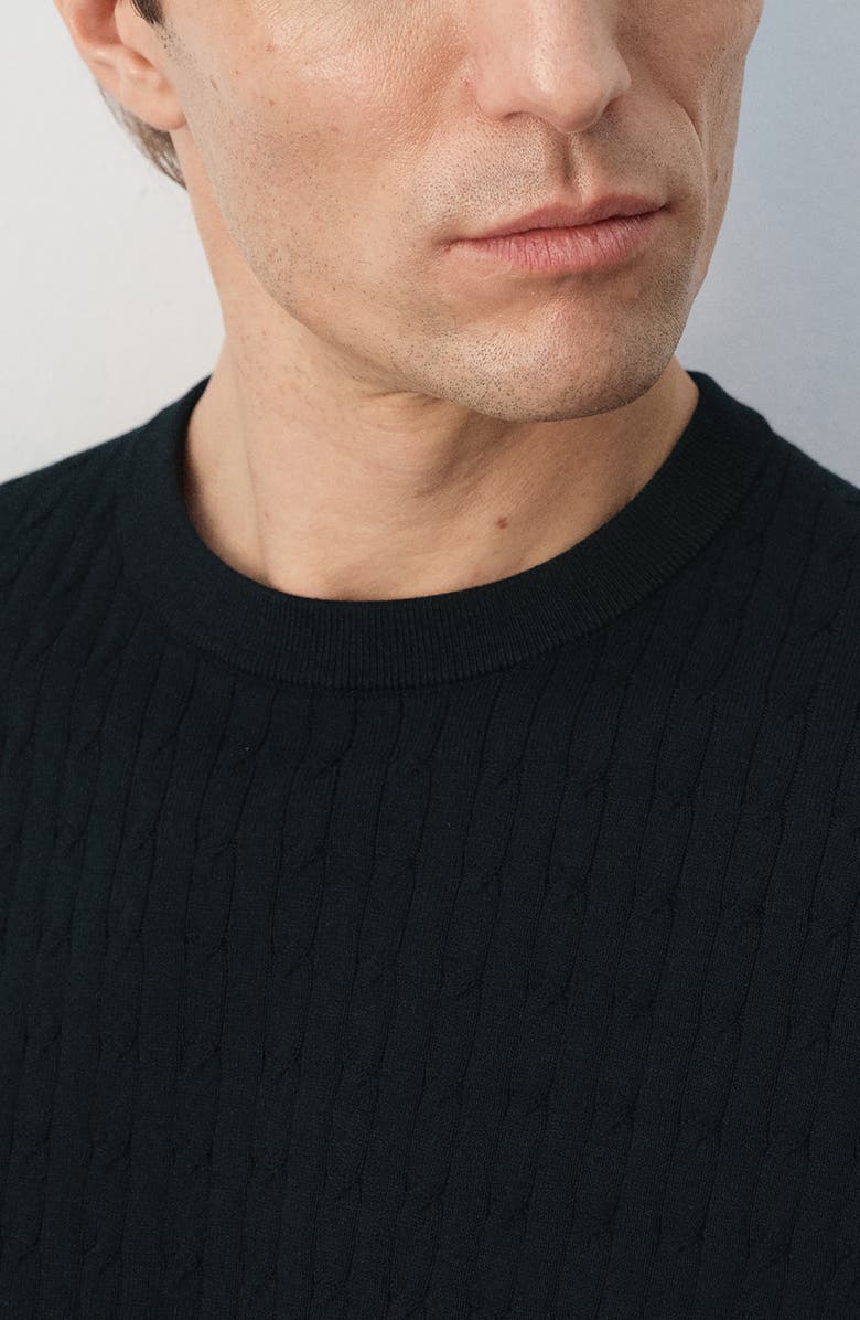 MANGO Cable Stitch Short Sleeve Cotton Sweater, Alternate, color, Night Blue