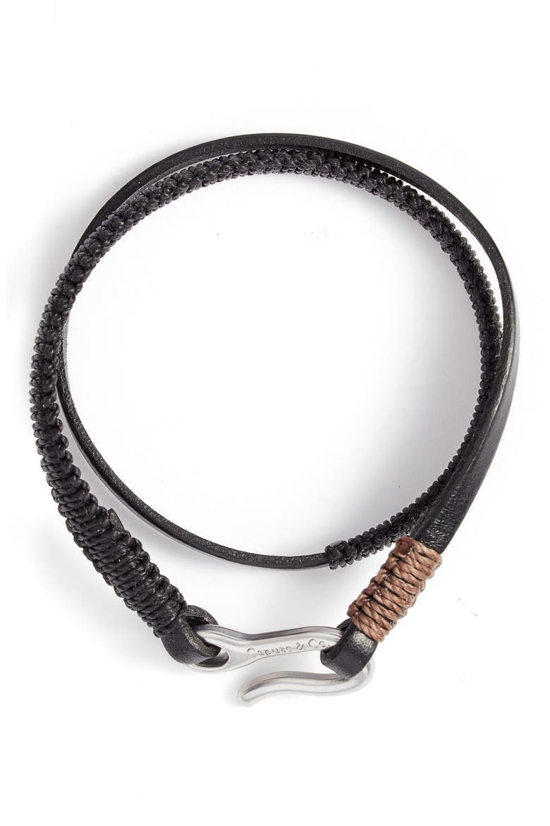 Men's Double Leather Wrap Bracelet, Main, color, BLACK