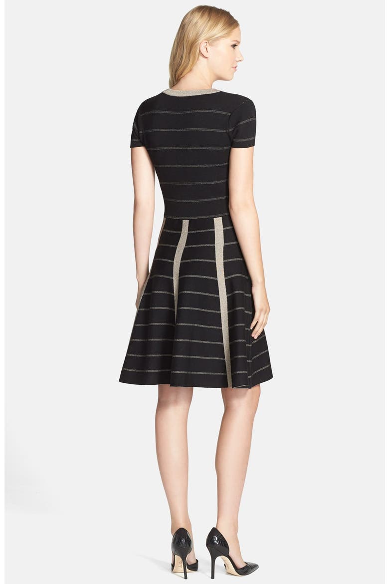 Metallic Fit & Flare Sweater Dress, Alternate, color, BLACK/ GOLD