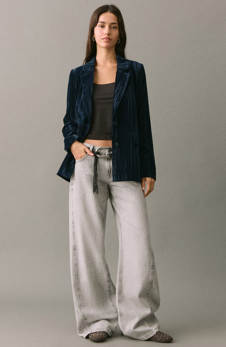 MANGO TEEN Crushed Velvet Blazer, Alternate, color, Navy