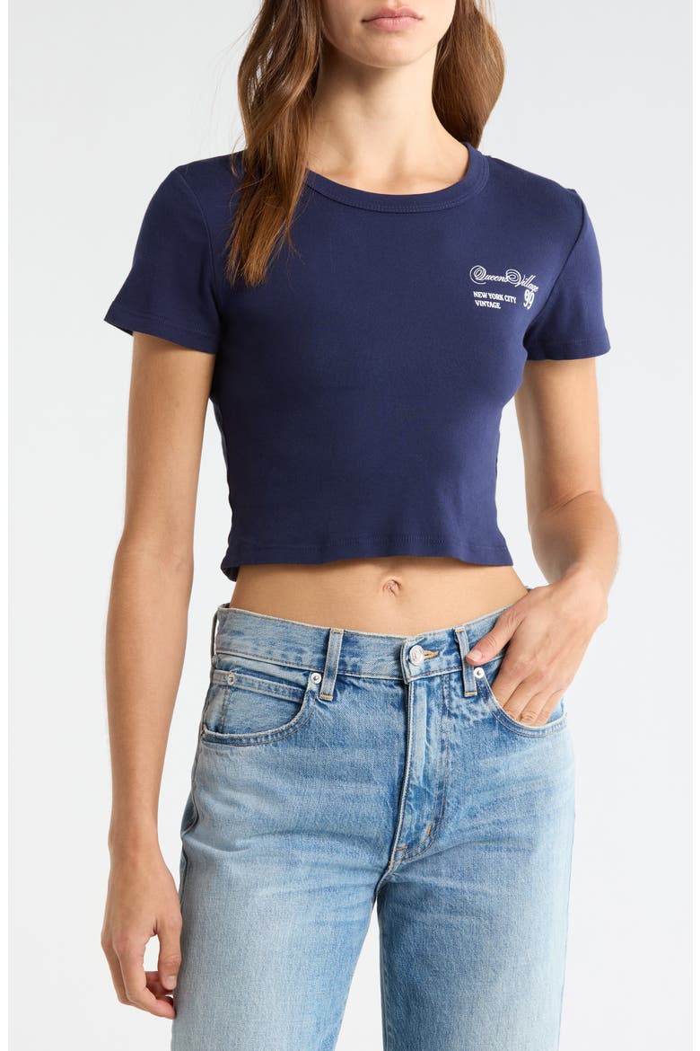 Queens Village Graphic Baby Tee, Main, color, NAVY