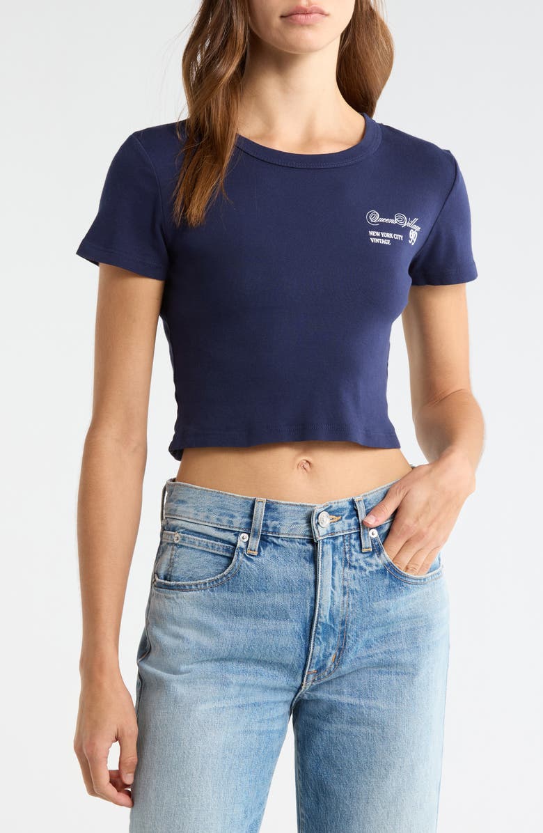 PacSun Queens Village Graphic Baby Tee, Main, color, Navy