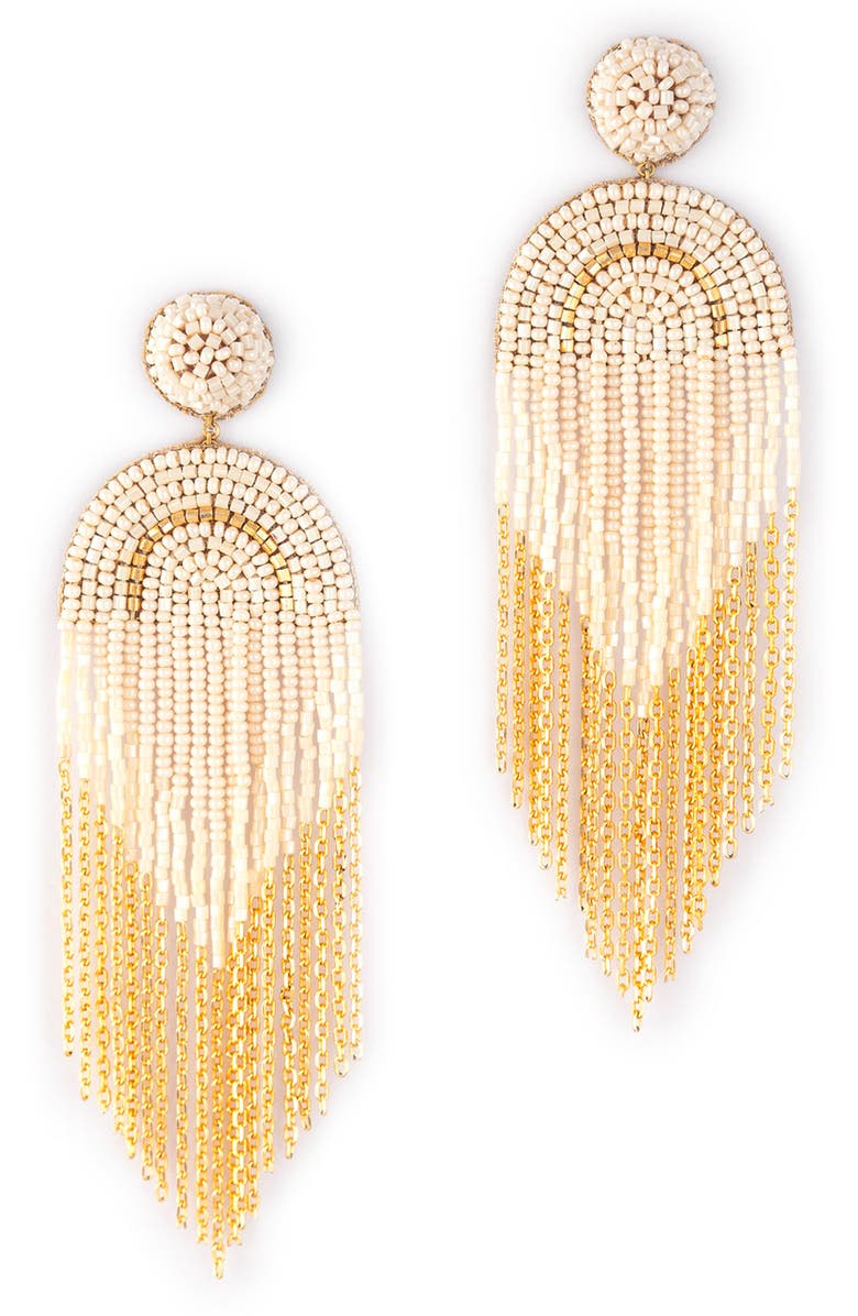 Deepa Gurnani Circe Beaded Fringe Drop Earrings, Main, color, Ivory