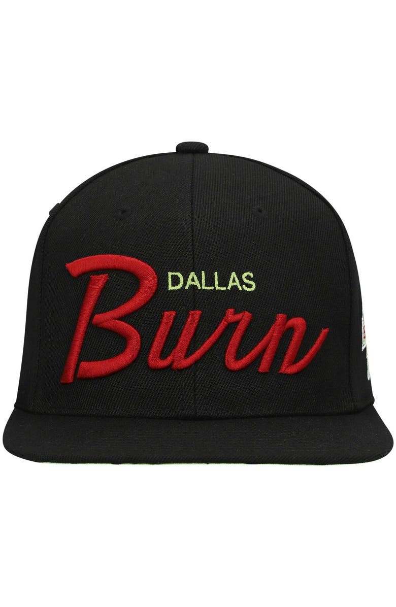 Mitchell & Ness Men's Mitchell & Ness Black/Green Dallas Burn Historic Logo Since '96 Foundation Script Snapback Hat, Alternate, color, 
