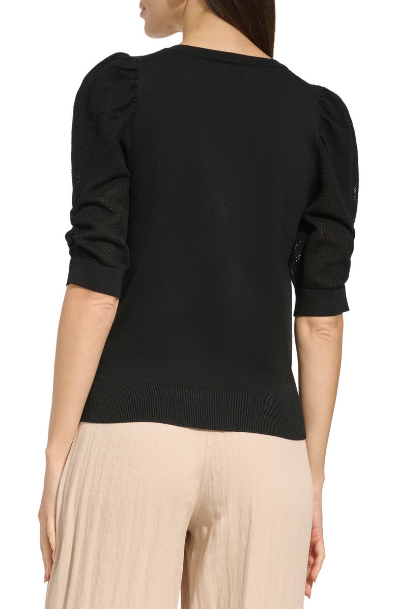 DKNY Puff Sleeve V-Neck Sweater, Alternate, color, Black