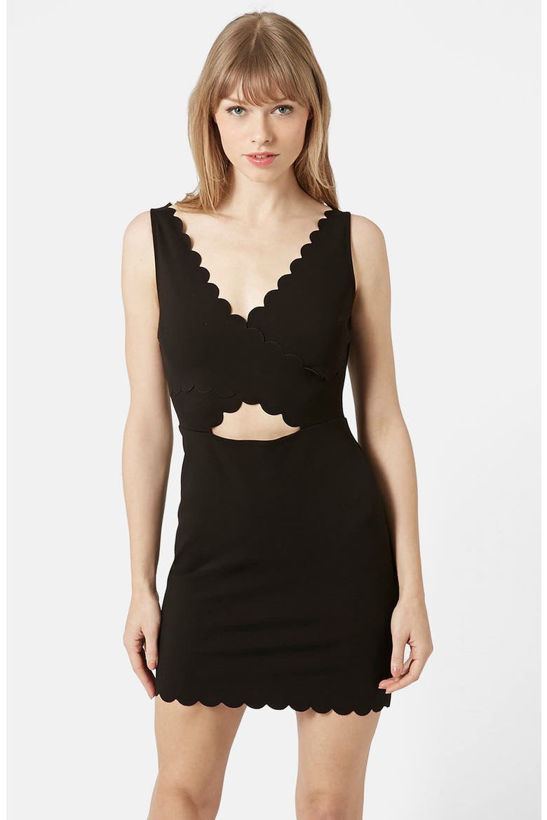 Cutout Detail Scallop Edge Body-Con Dress, Main, color, BLACK