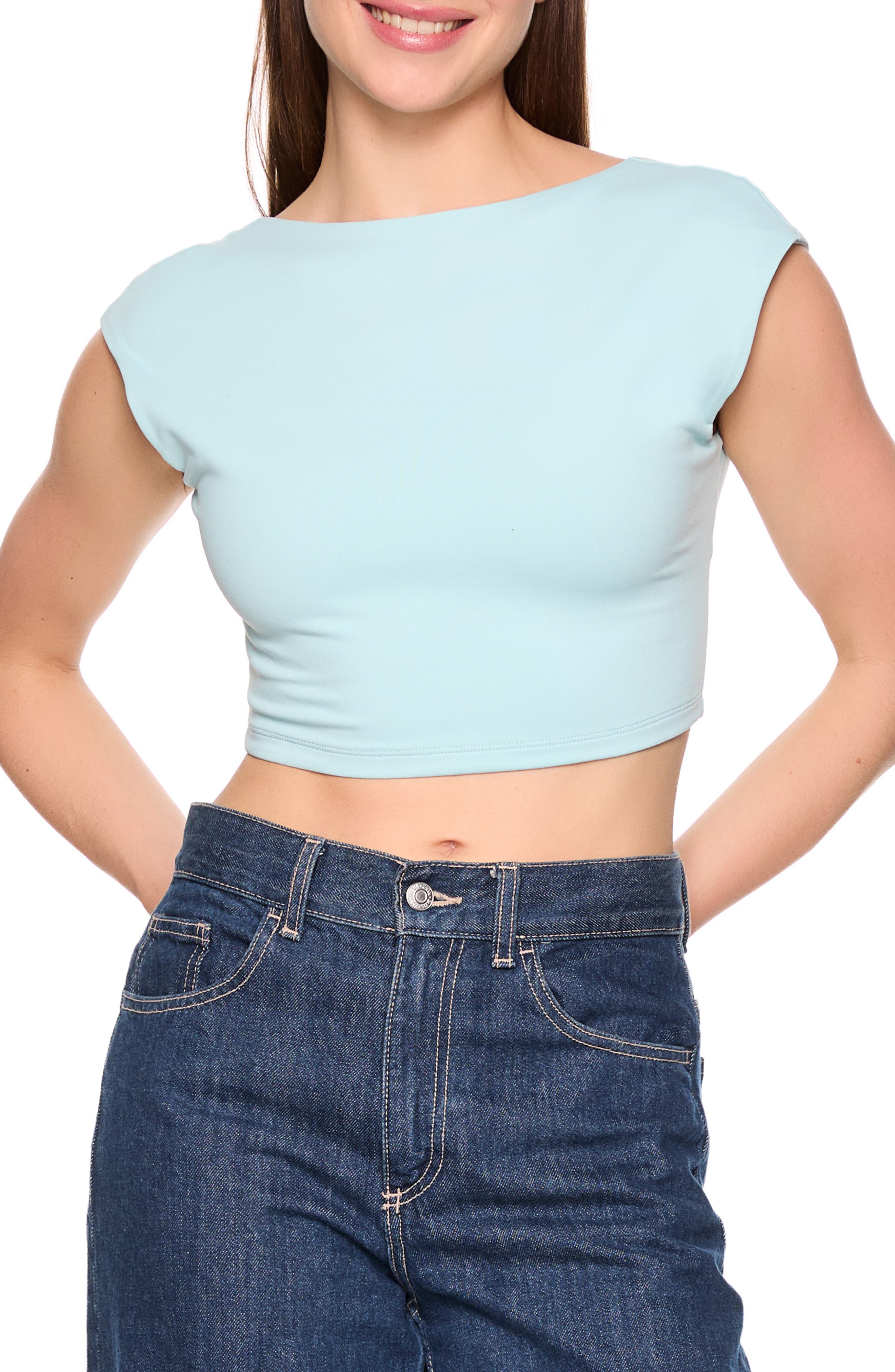 Susana Monaco Open Back Cap Sleeve Crop Top