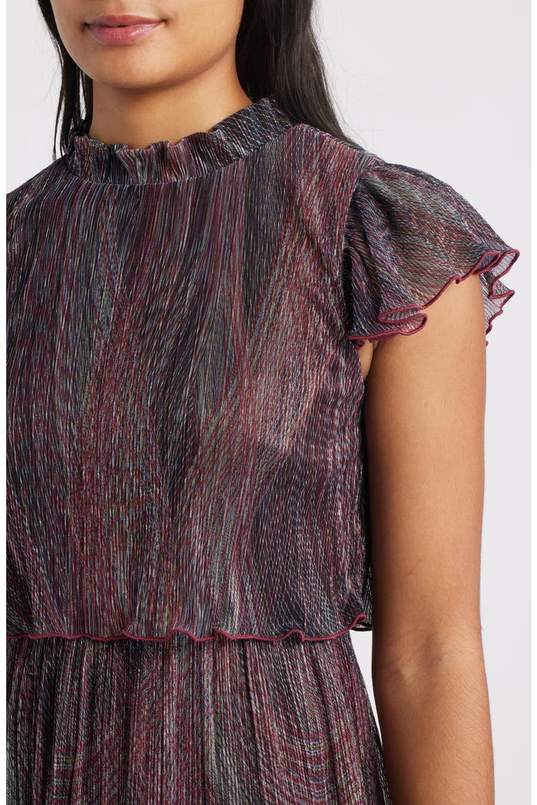 Metallic Crinkle Tiered Dress, Alternate, color, BURGUNDY MULTI