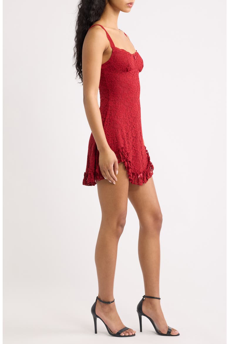 Tillie Lace Ruffle Hem Cocktail Minidress, Alternate, color, BURGUNDY