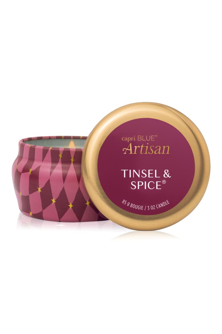 Winter Bazaar Tinsel & Spice Mini Tin Candle, Main, color, TINSEL AND SPICE
