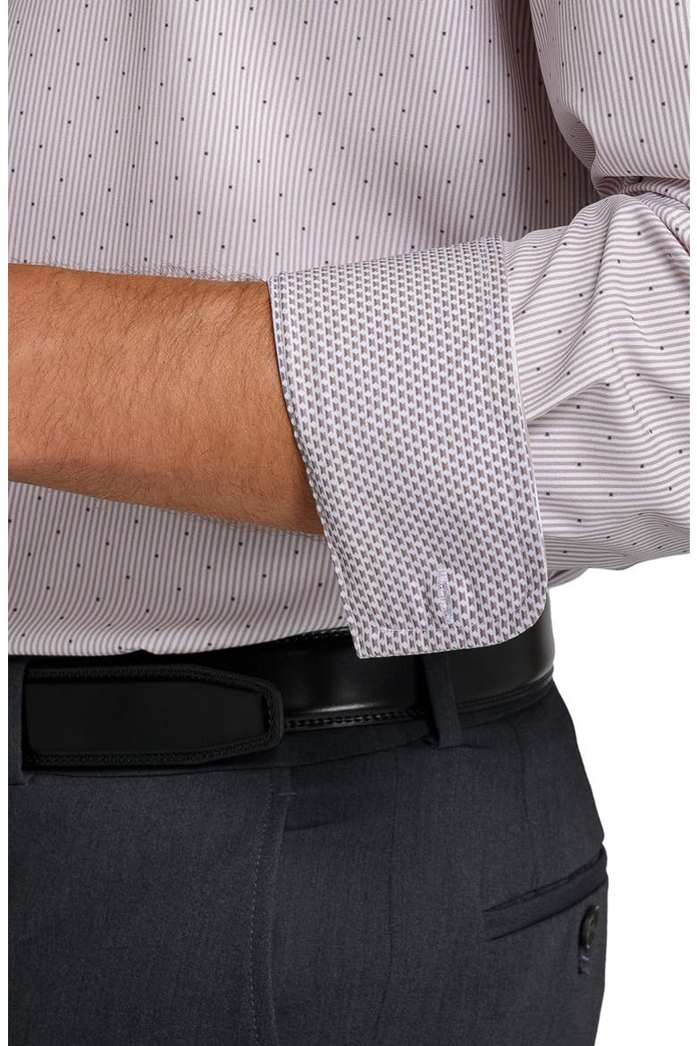 Slim Fit Stripe Dot Performance Dress Shirt, Alternate, color, KHAKI