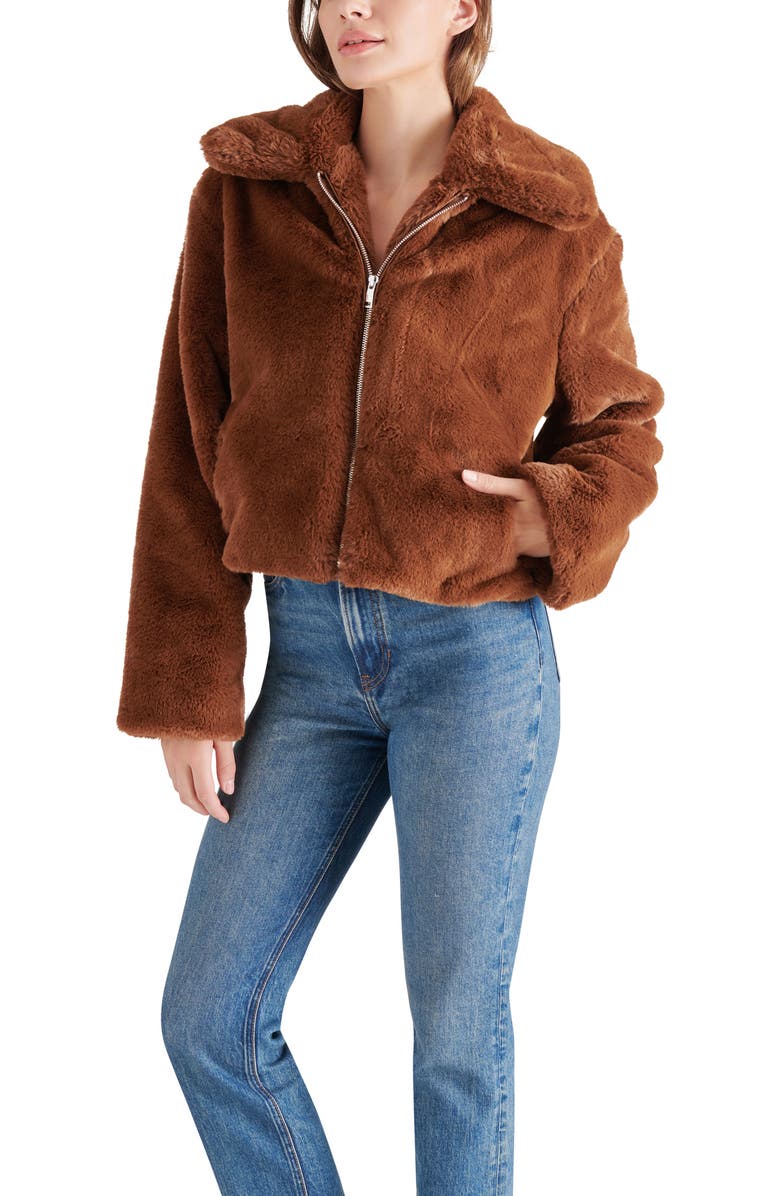 Steve Madden Faux Fur Crop Coat, Alternate, color, 