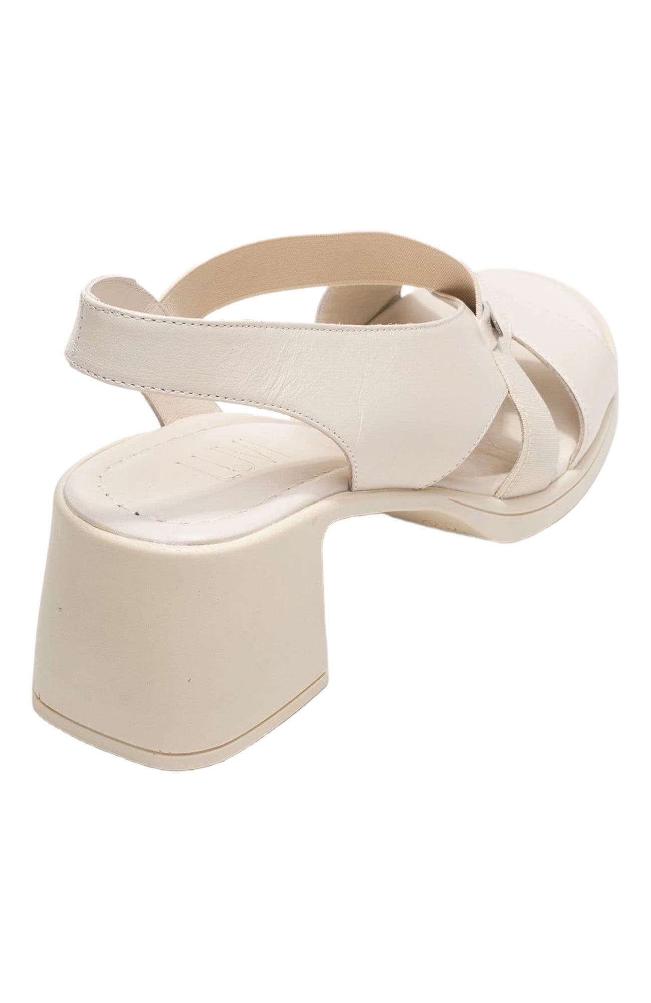 Forever & Always Shoes Crina Elasticated Leather Chunky Heel Sandal, Alternate, color, Beige Leather