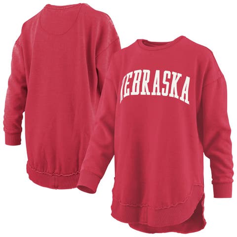 Women's Pressbox  Scarlet Nebraska Huskers Melange Poncho Vintage Fleece Long Sleeve Pullover Sweatshirt