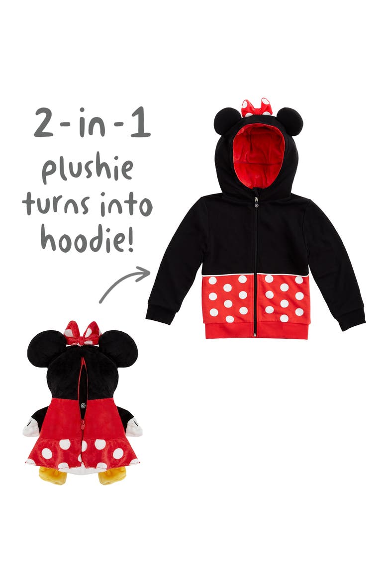 Disney Minnie Mouse 2-in-1 Stuffed Animal Hoodie, Alternate, color, BLACK / RED MIX