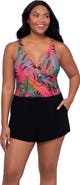 Trimshaper Kim Surplice Control Swim Romper with Pockets