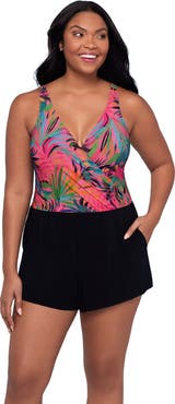 Trimshaper Kim Surplice Control Swim Romper with Pockets