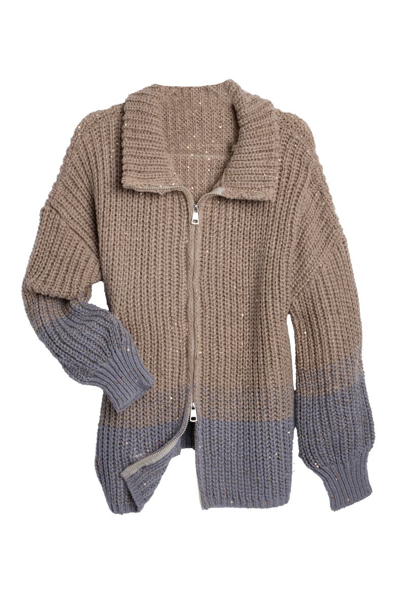 Sequin Crocheted Zip-Up Cardigan, Alternate, color, BROWN