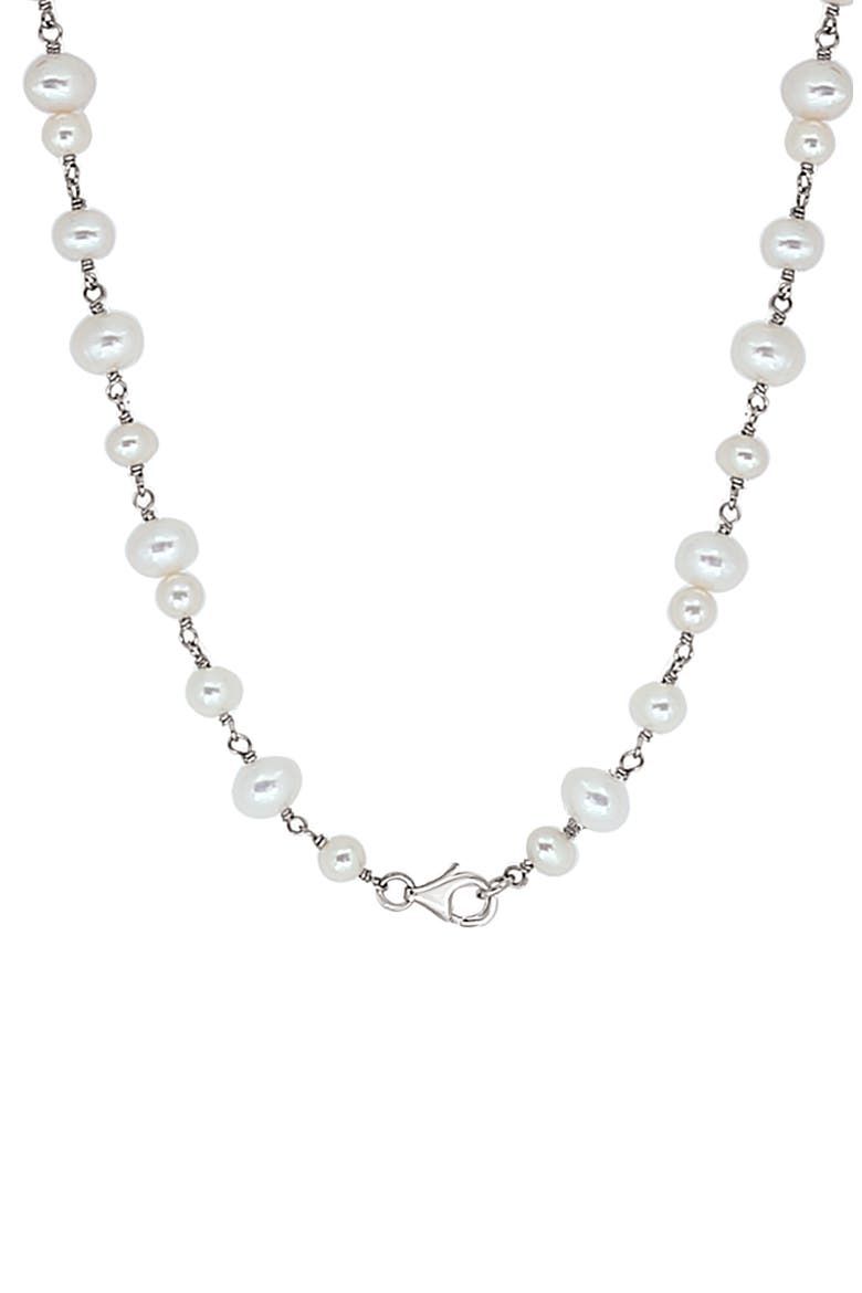 Sterling Silver Cultured Pearl Necklace, Main, color, WHITE