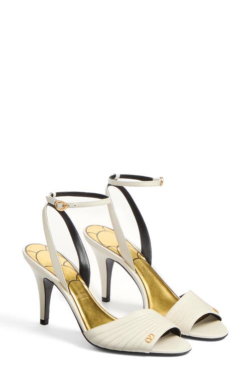 Valentino Ivory Goat Leather Stiletto Sandal With Striped Strap In Ivory
