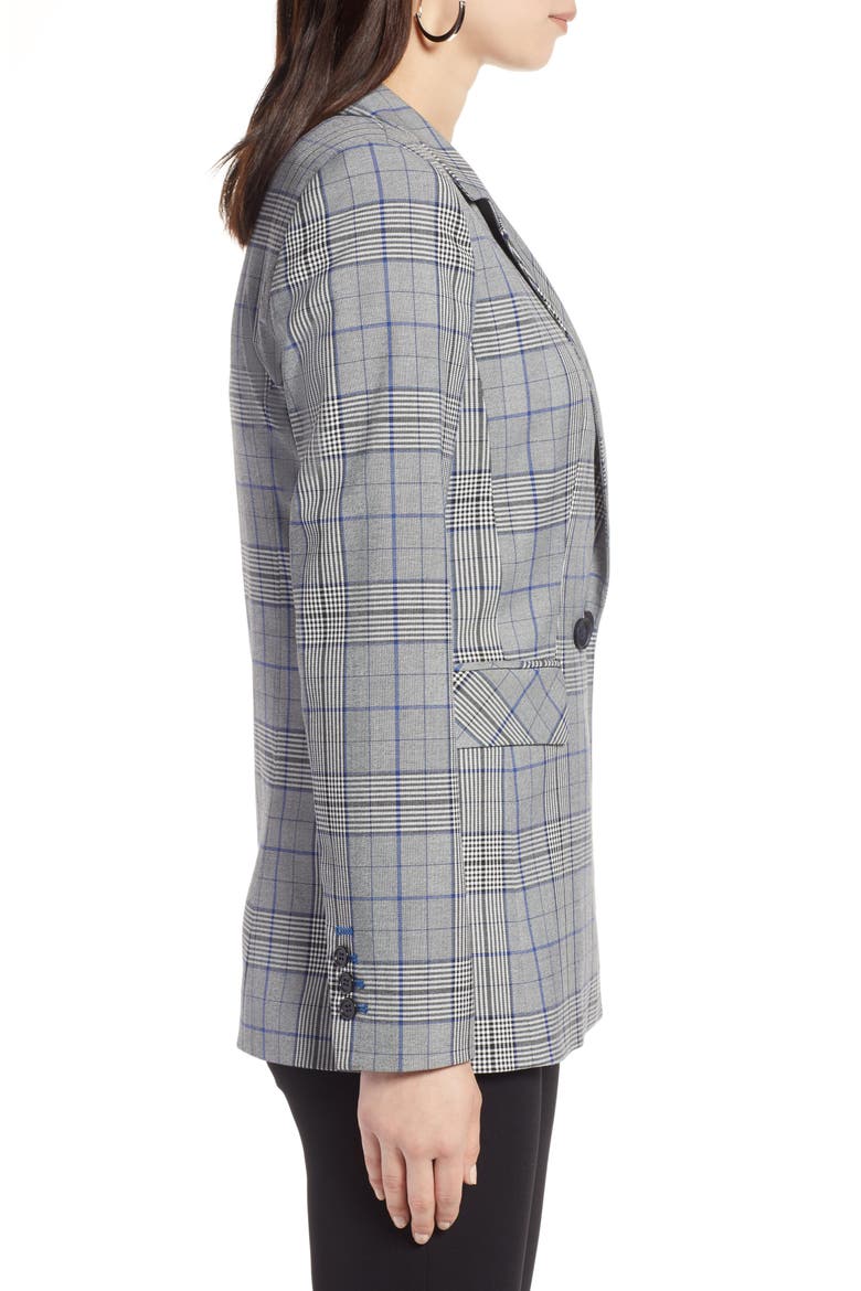 Double Breasted Blazer, Alternate, color, BLACK- BLUE PLAID