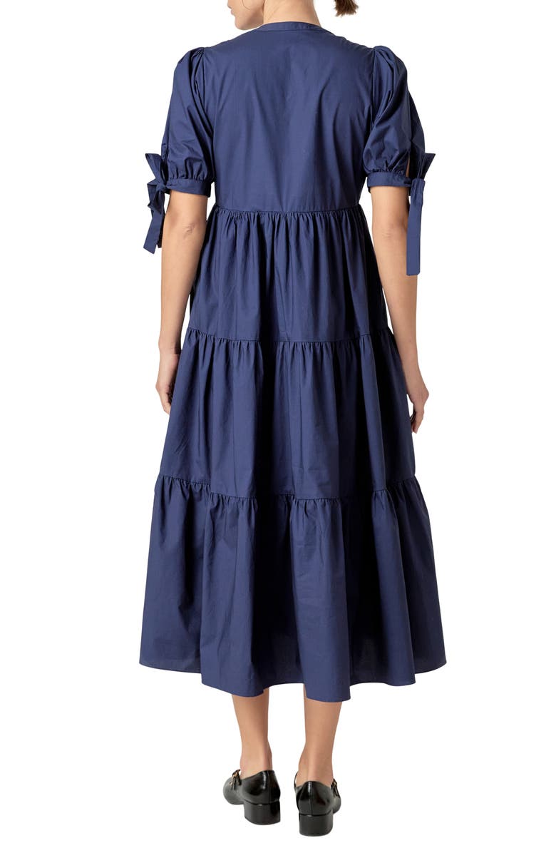 English Factory Tiered Midi Dress, Alternate, color, Navy