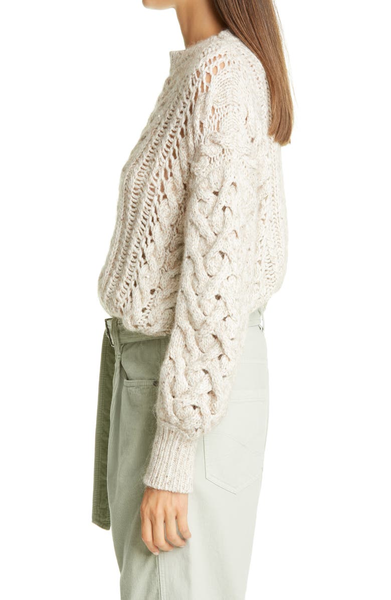 Brunello Cucinelli Embellished Cable Knit Cashmere Blend Sweater, Alternate, color, 