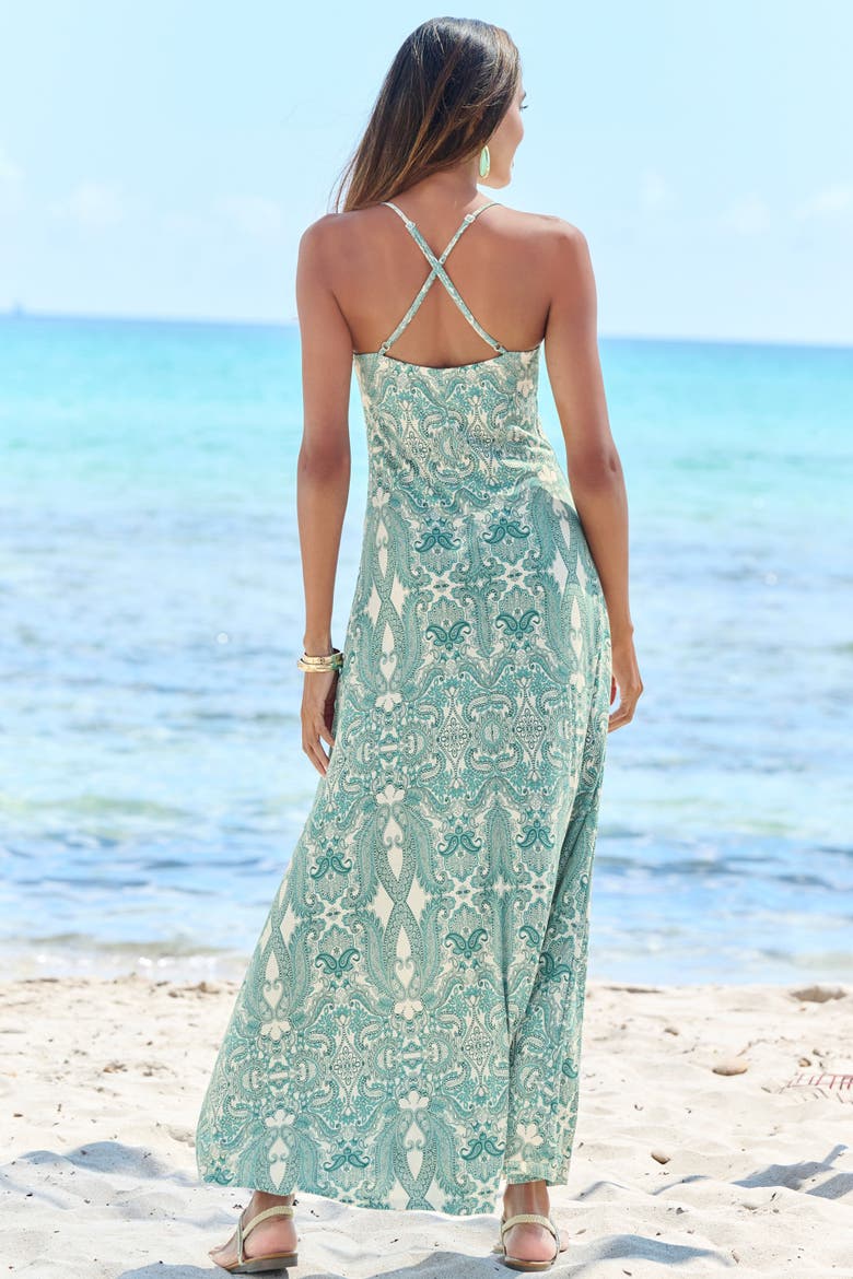 Crossed Strap Maxi Dress, Alternate, color, Green Patterned