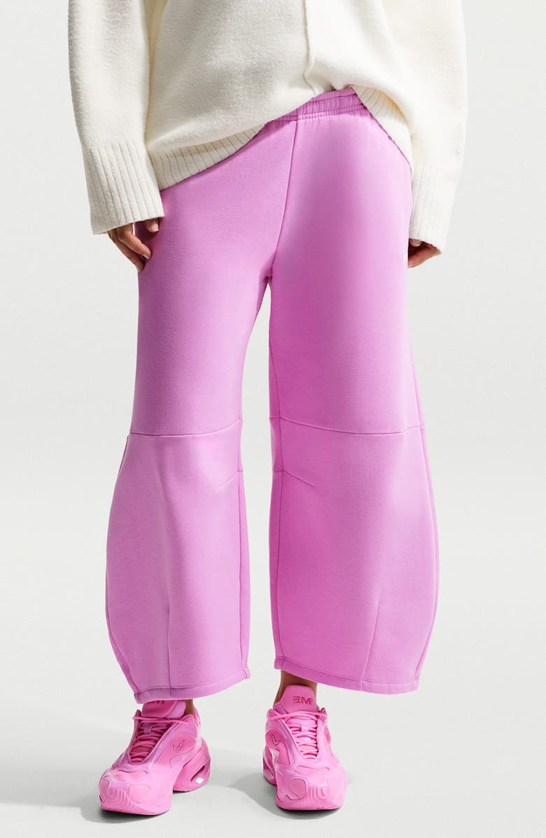 Nike Phoenix Fleece Loose Crop Barrel Pants, Main, color, Light Magenta/Sail