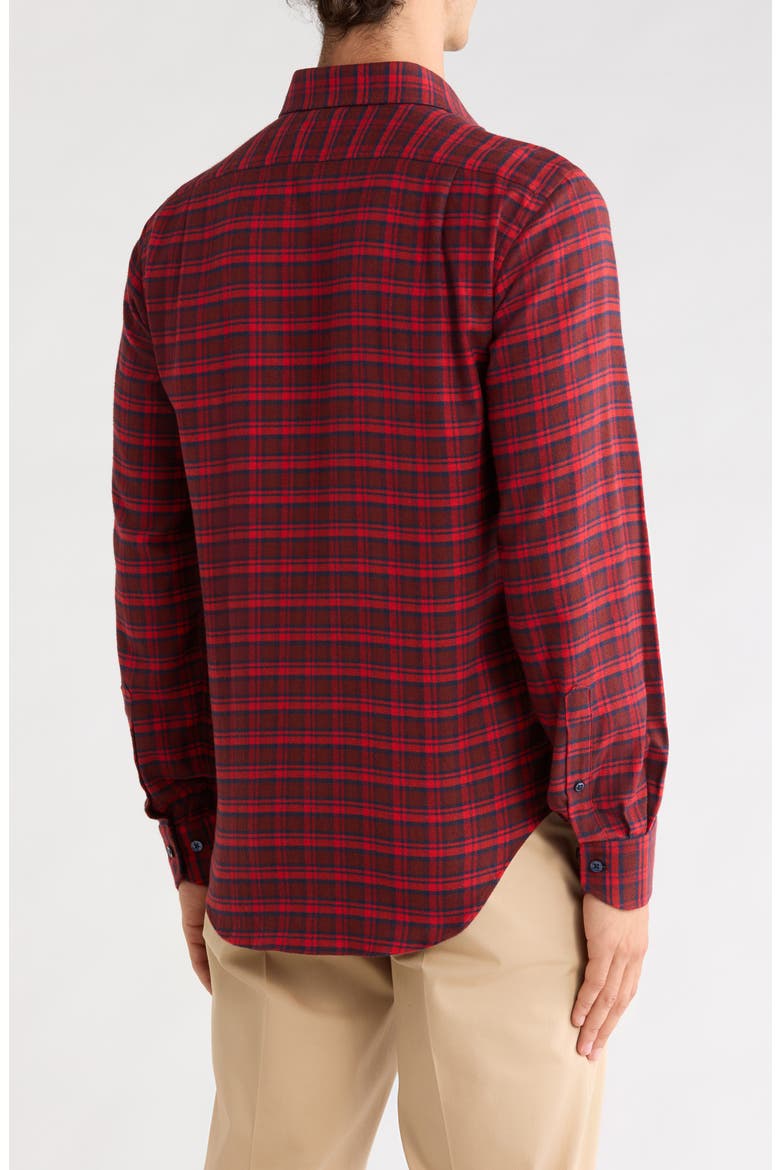 Plaid Flannel Trim Fit Button-Down Shirt, Alternate, color, CRANBERRY