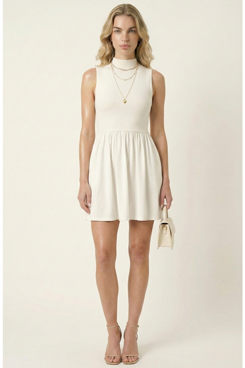 Mock Neck Sleeveless Mini Dress, Main, color, Ivory