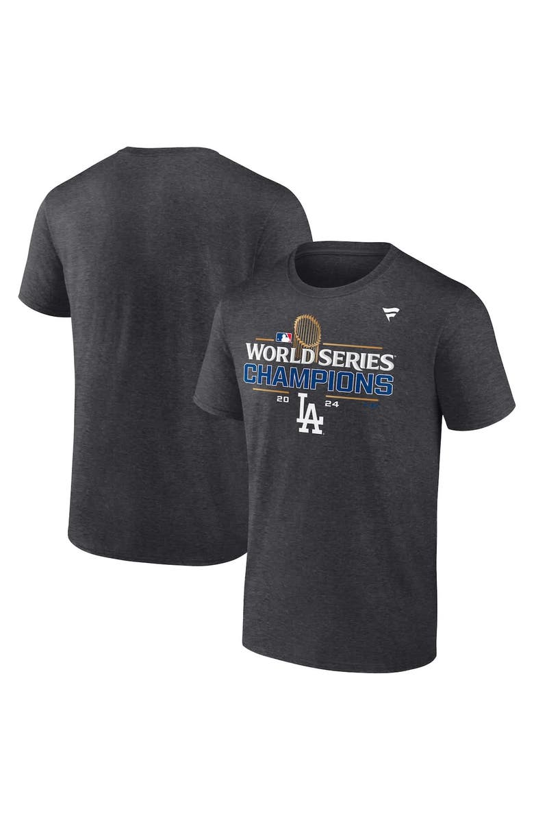 FANATICS Men's Fanatics Heather Charcoal Los Angeles Dodgers 2024 World Series Champions  Extended Sizes Locker Room T-Shirt, Alternate, color, 