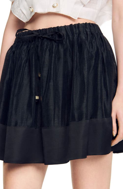 Sandro Short Dual Material Skirt In Black