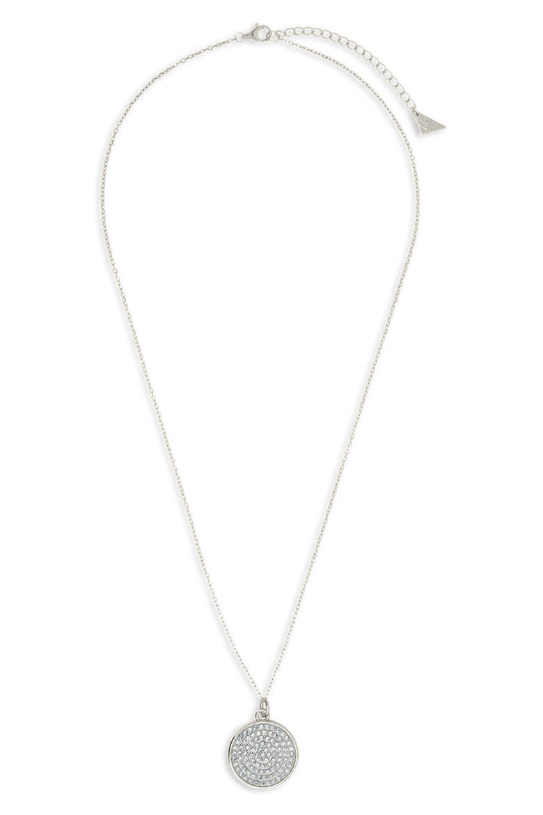 Pavé Cubic Zirconia Circle Pendant Necklace, Main, color, SILVER