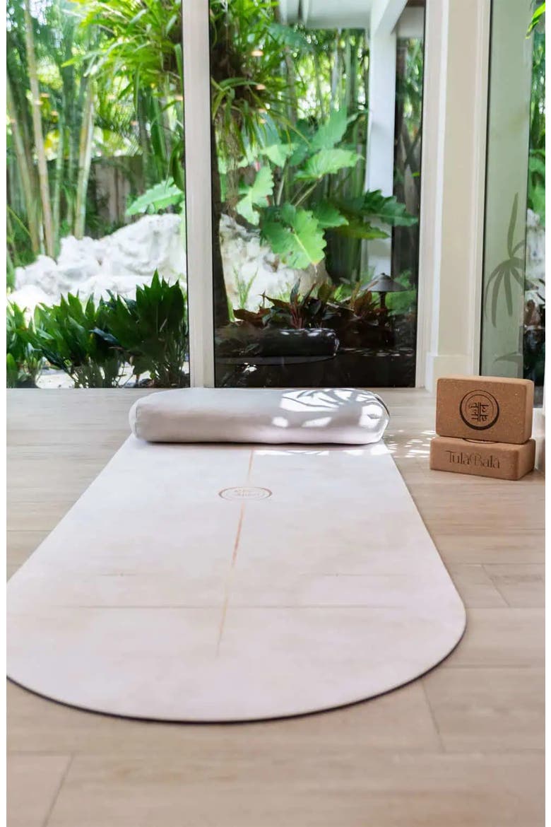 Align & Restore Set - Classic Curved Yoga Mat Set - Vegan Suede, Alternate, color, White Marble