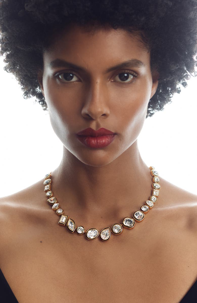 Reiss Cristiana Crystal Rock Enamel Chain Necklace, Alternate, color, Gold Tone / Clear / Black