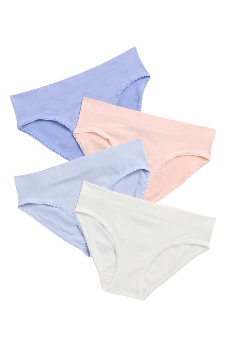 Laura Ashley Kids' Assorted 4-Pack Pointelle Knit Bikini Briefs, Main, color, Peach Gelato/ Coconut/ Peri