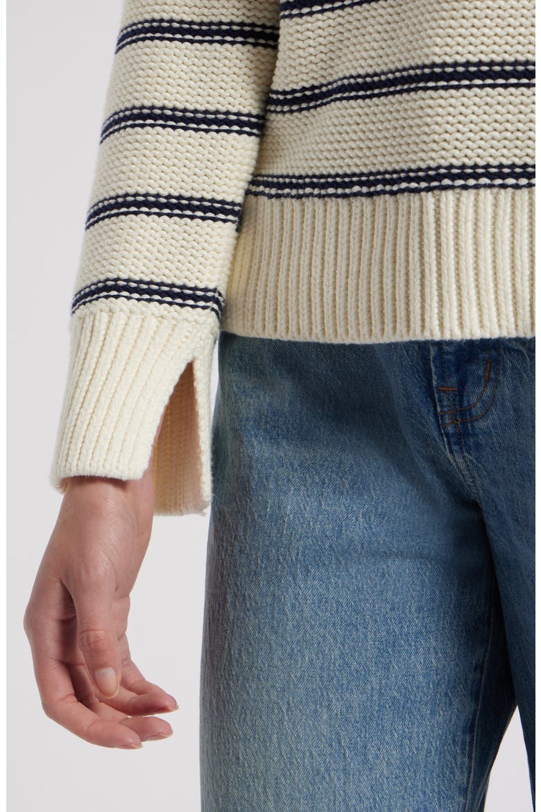 Cotton Crewneck Sweater, Alternate, color, BRIGHT IVORY NAVY STRIPE
