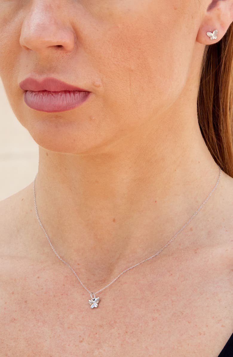 SAVVY CIE JEWELS Sterling Silver Butterfly Stud Earrings & Pendant Necklace Set, Alternate, color, Silver