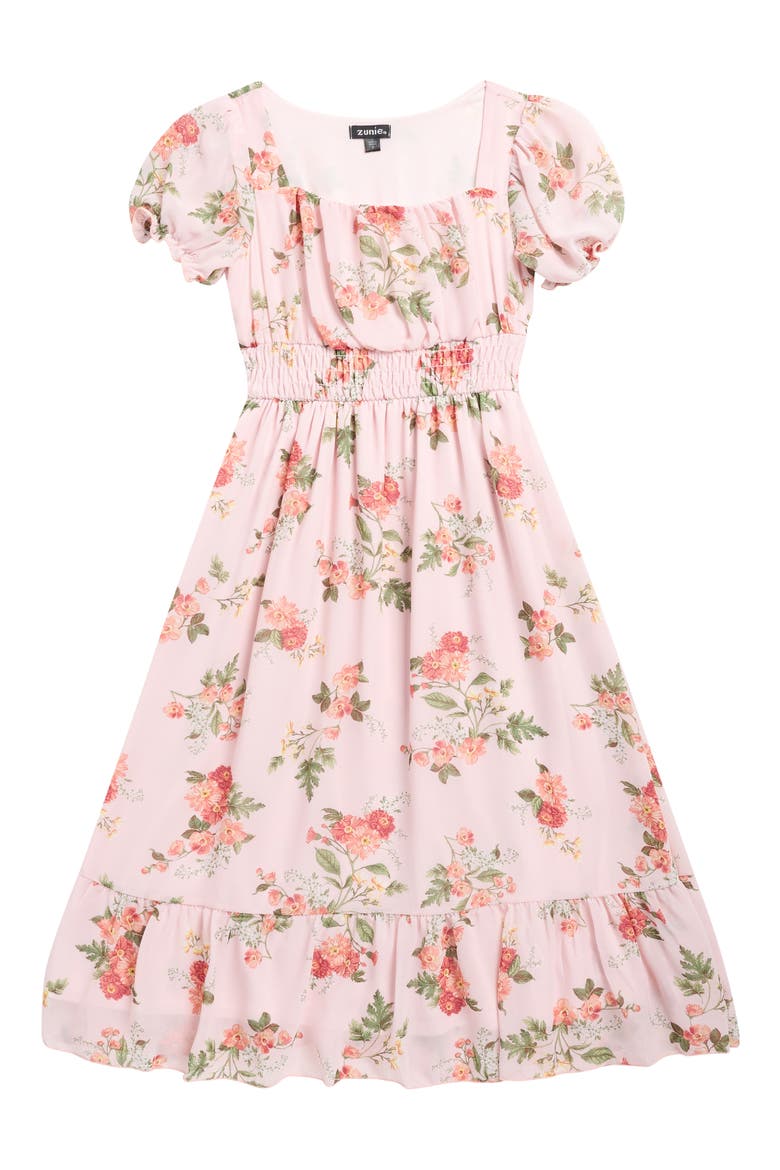 Kids' Floral Puff Sleeve Dress, Main, color, PINK/MAUVE