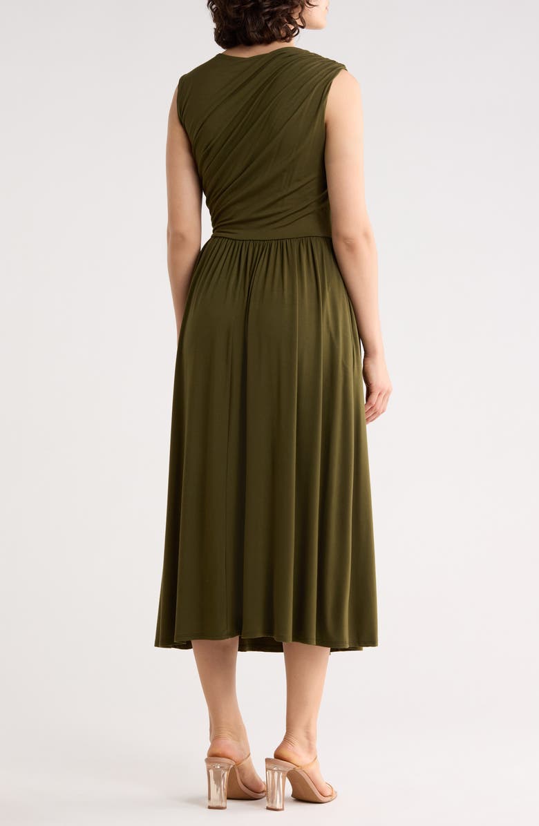 WEST K Ruched Sleeveless Midi Dress, Alternate, color, Olive Green