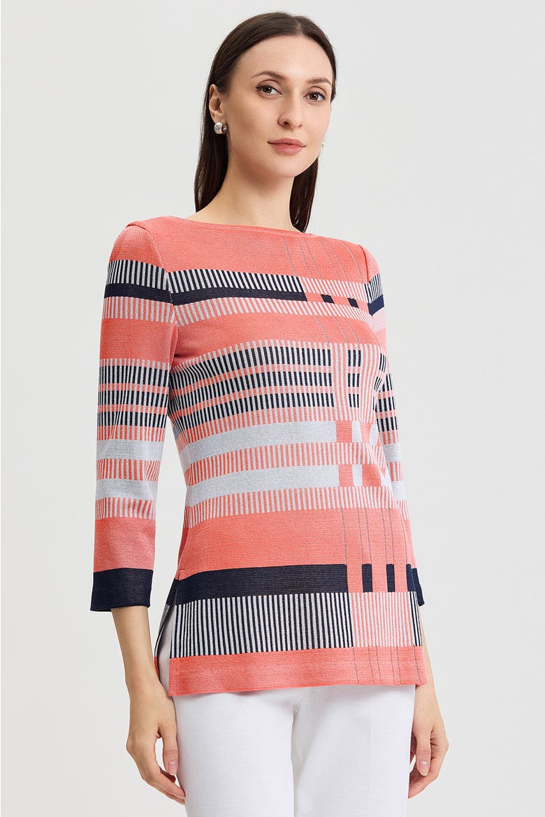 Classic Jacquard Colorblock Soft Knit Tunic, Alternate, color, Sunkist Coral/White/Indigo